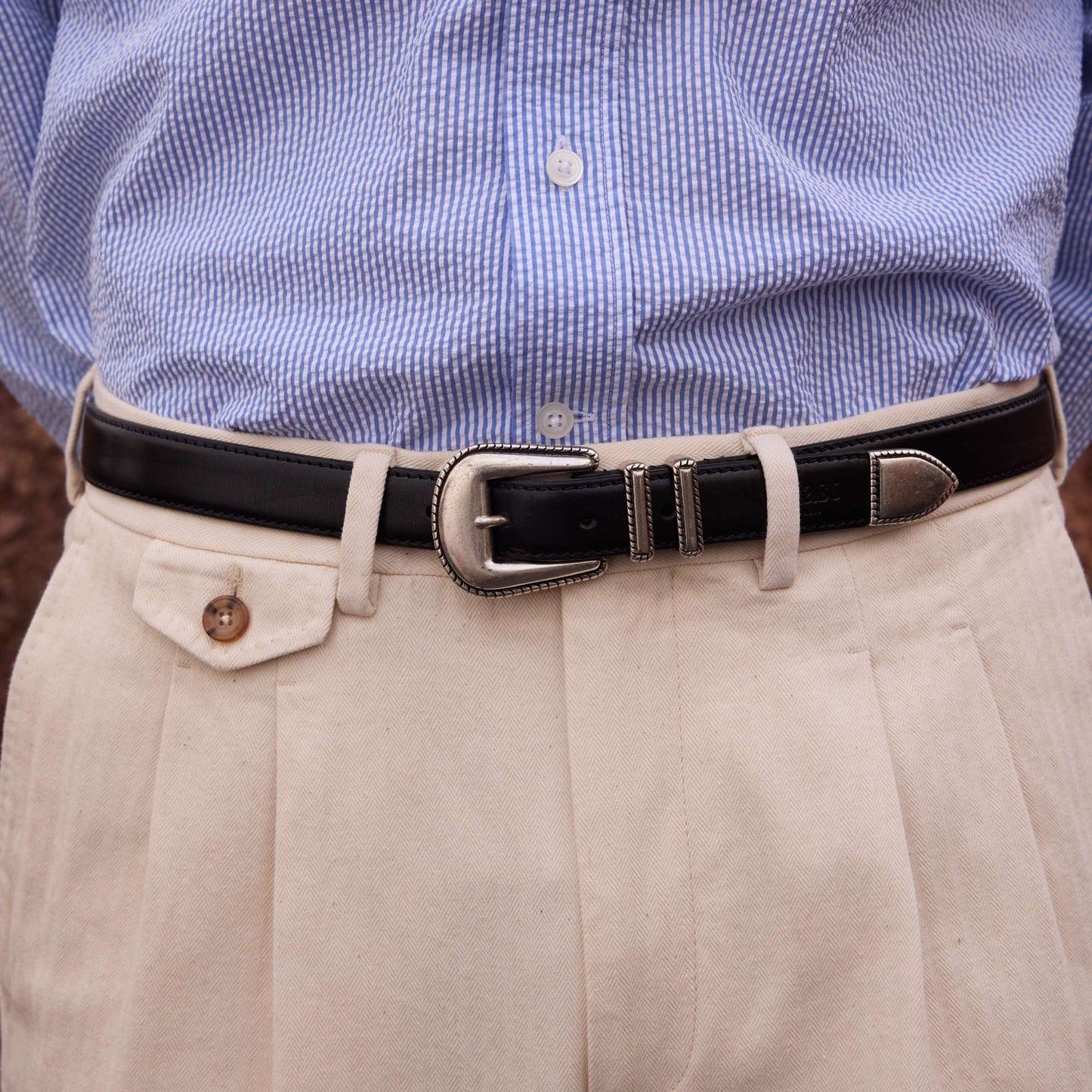 Ceinture western en cuir noir