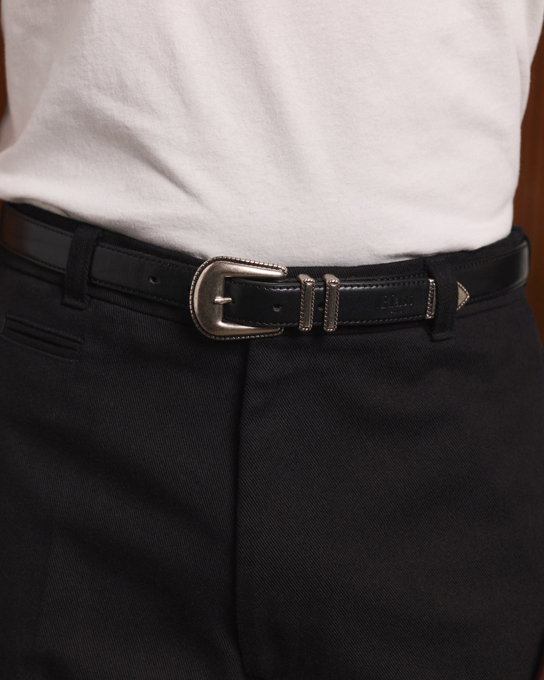Ceinture western en cuir noir