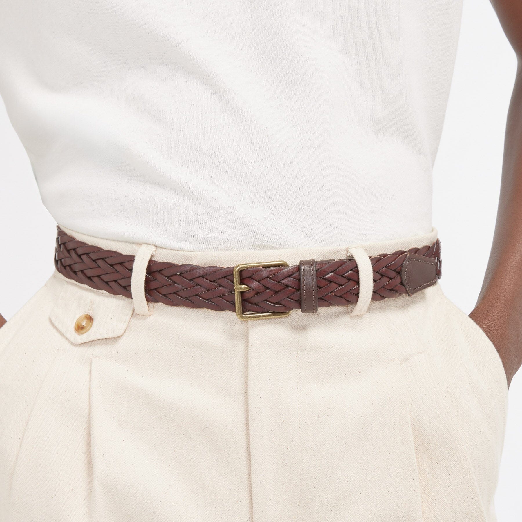 Brown braided Italian leather belt Hast – Hast Paris