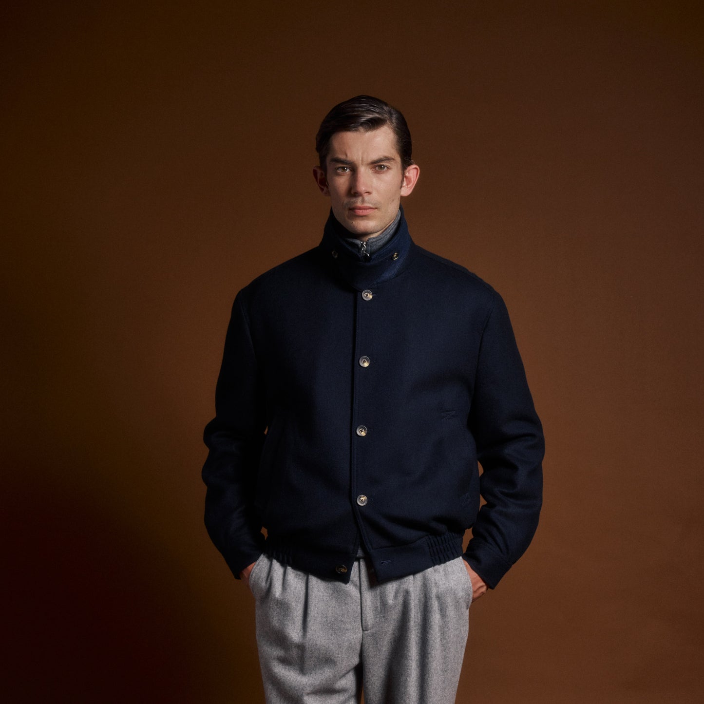 Blouson marine en laine cachemire