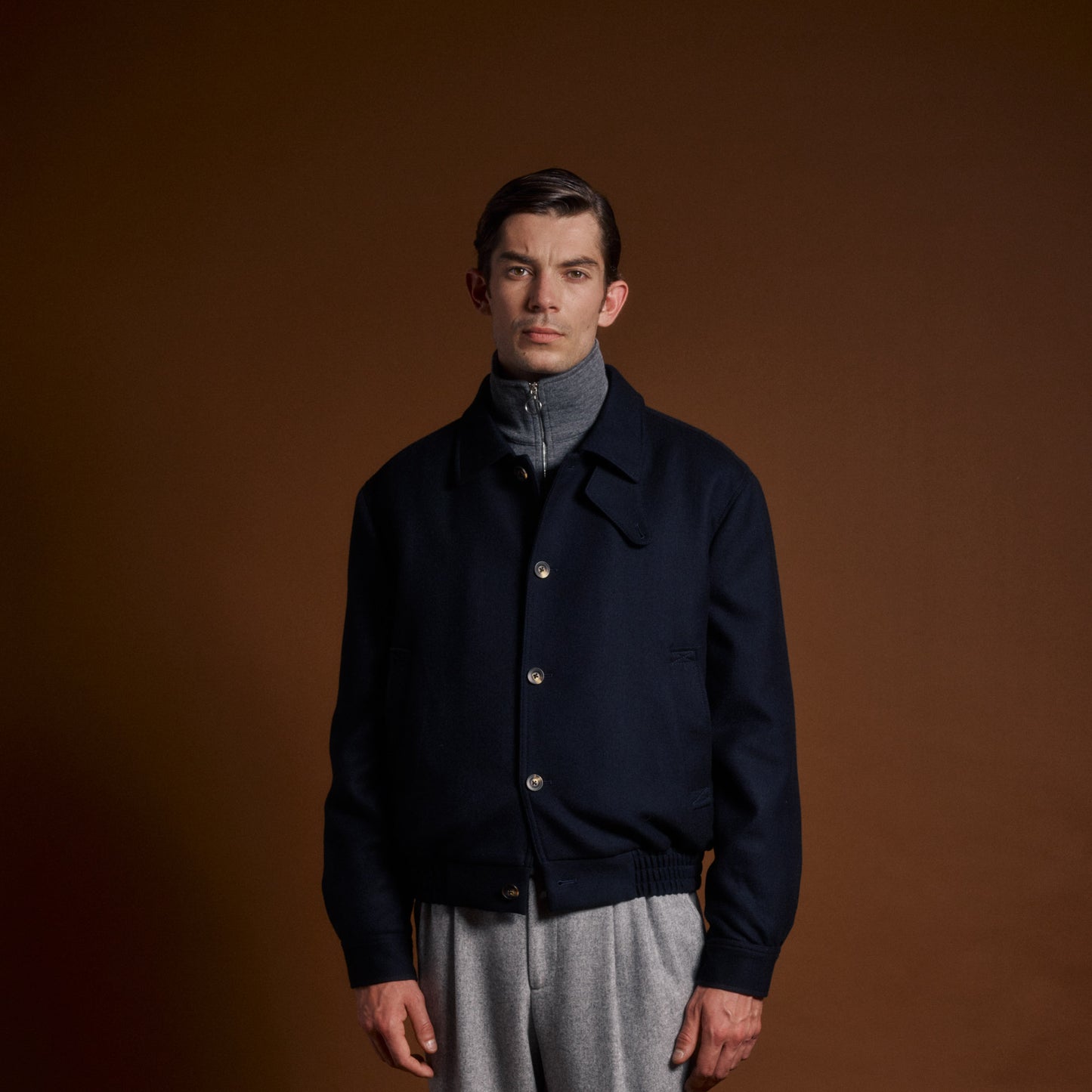 Blouson marine en laine cachemire