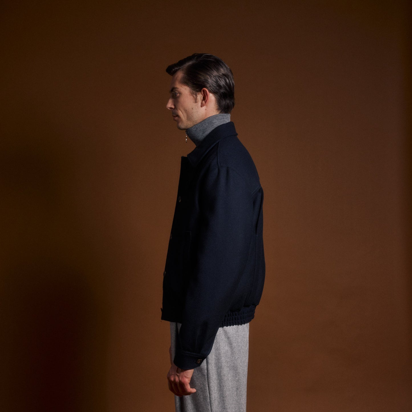 Blouson marine en laine cachemire