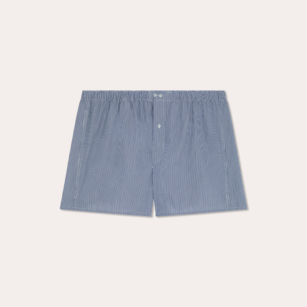 Caleçon en coton bleu foncé à rayure blanche
