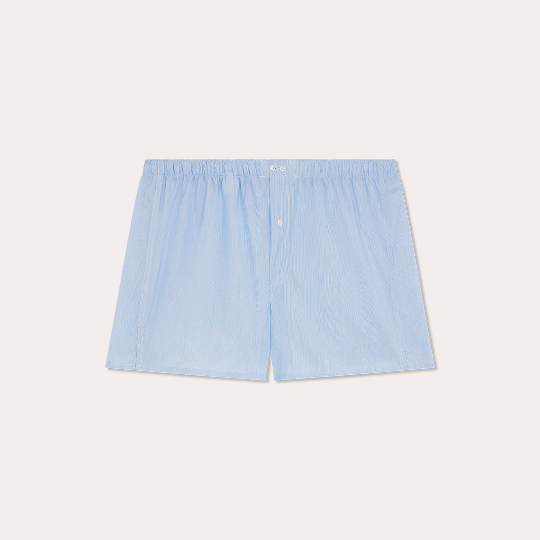 Caleçon en coton bleu ciel à rayure blanche