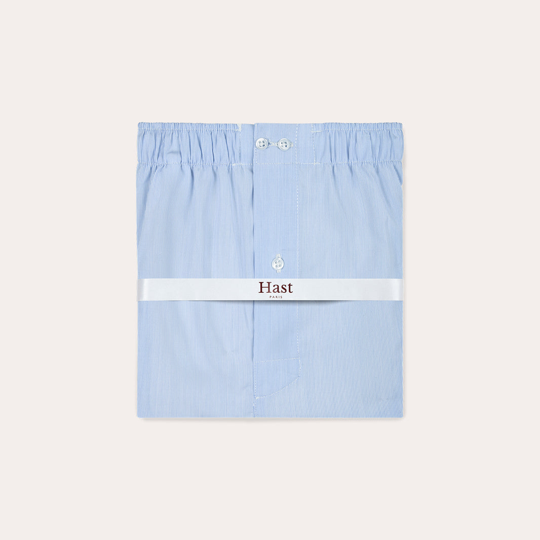 Caleçon en coton bleu ciel à rayure blanche