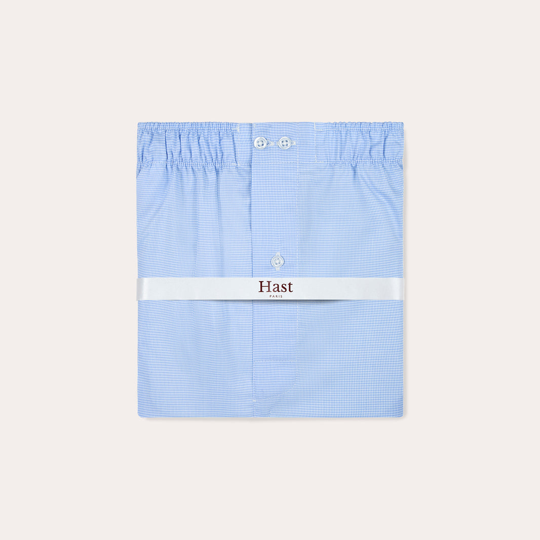 Caleçon en coton bleu à carreaux