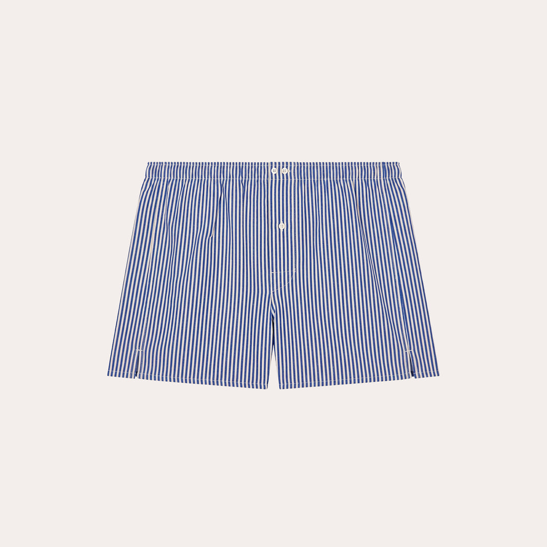 Dunkelblaue Boxershorts aus Baumwolle mit weißen Streifen