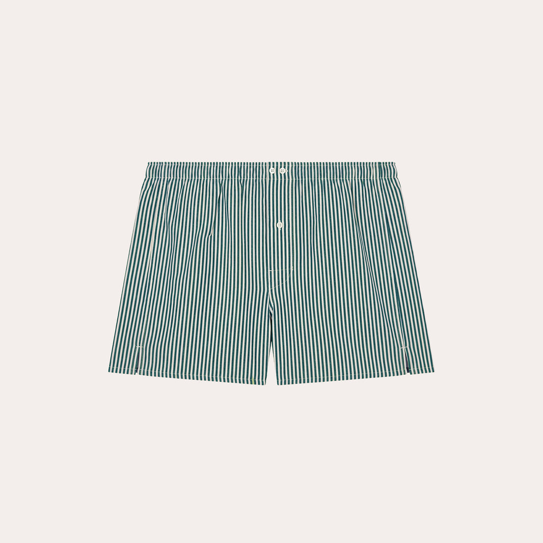 Grüne Boxershorts aus Baumwolle mit weißen Streifen