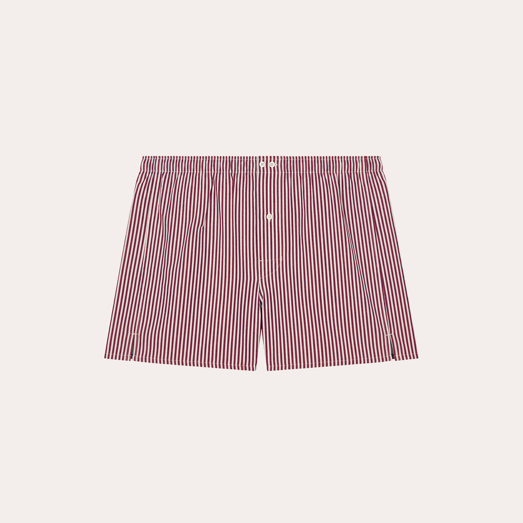 Boxershorts aus roter Baumwolle mit weißen Streifen