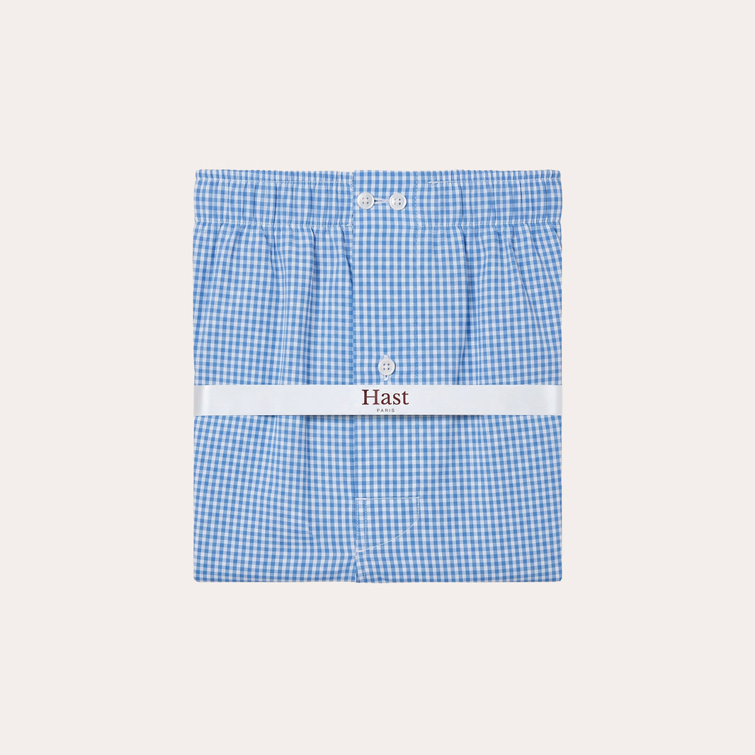 Boxershorts aus himmelblauer Baumwolle mit Karomuster