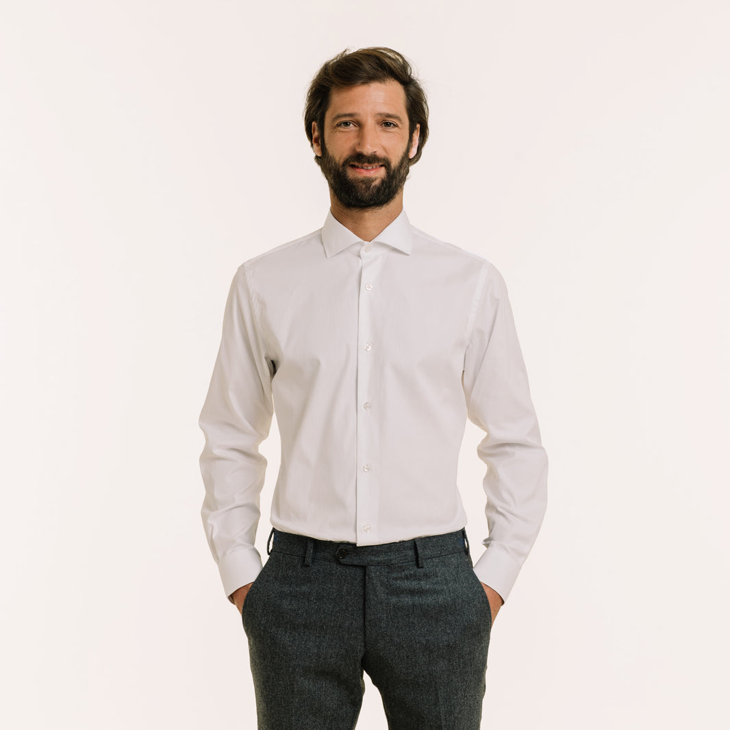 Fitted white double-twisted Oxford shirt