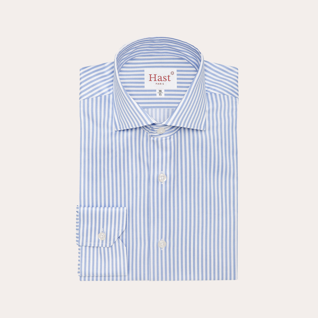 Fitted shirt in double twisted twill with blue stripes