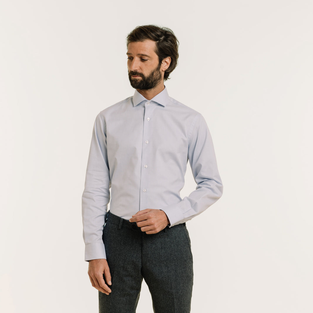 Fitted shirt in royal double-twisted blue flea-foot oxford