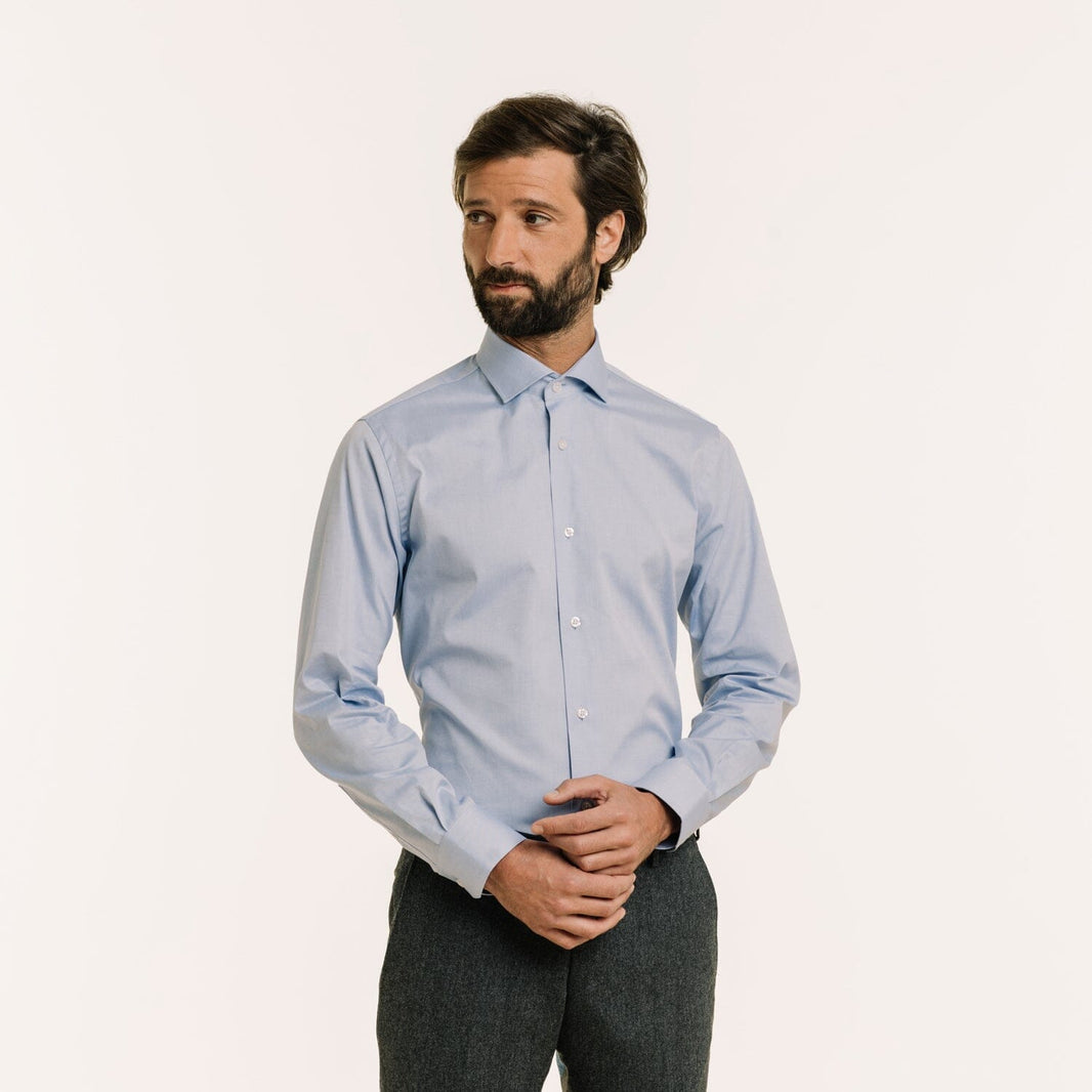 Blue double-twisted Oxford fitted shirt
