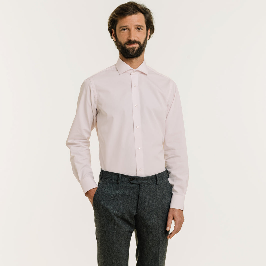 Fitted shirt in pale pink double-twisted poplin