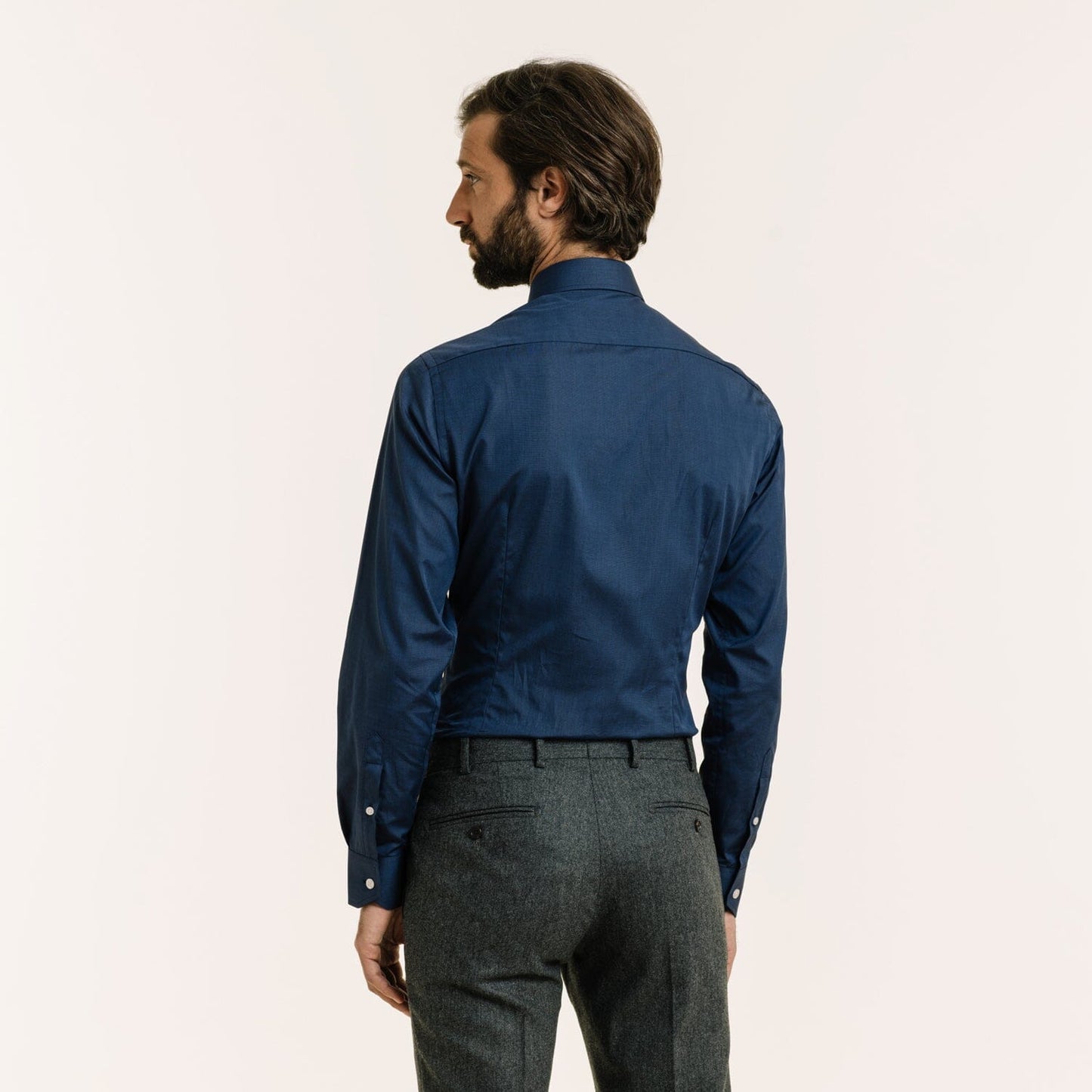 Chemise cintrée en fil-à-fil double retors bleu nuit