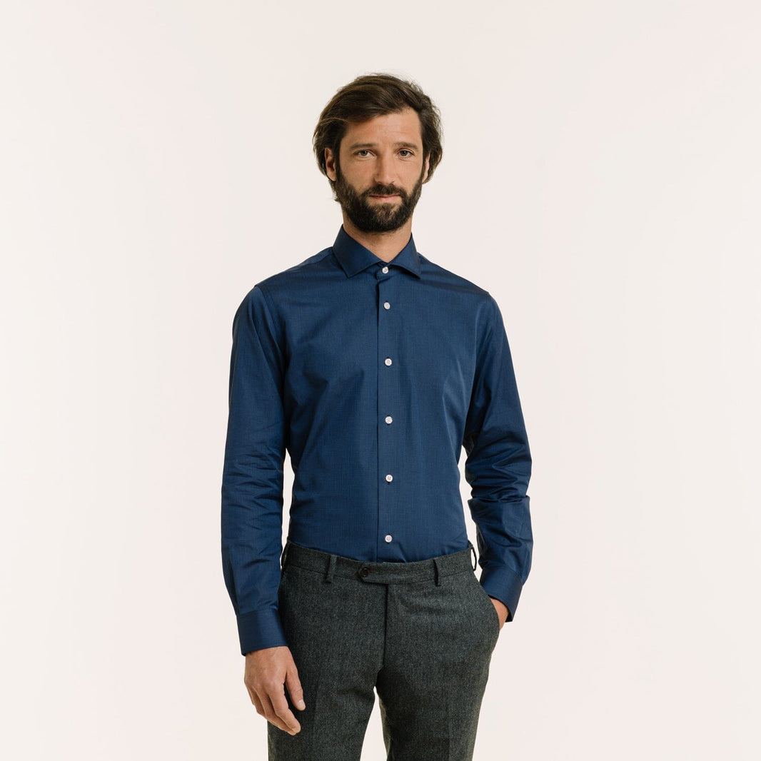 Chemise cintrée en fil-à-fil double retors bleu nuit