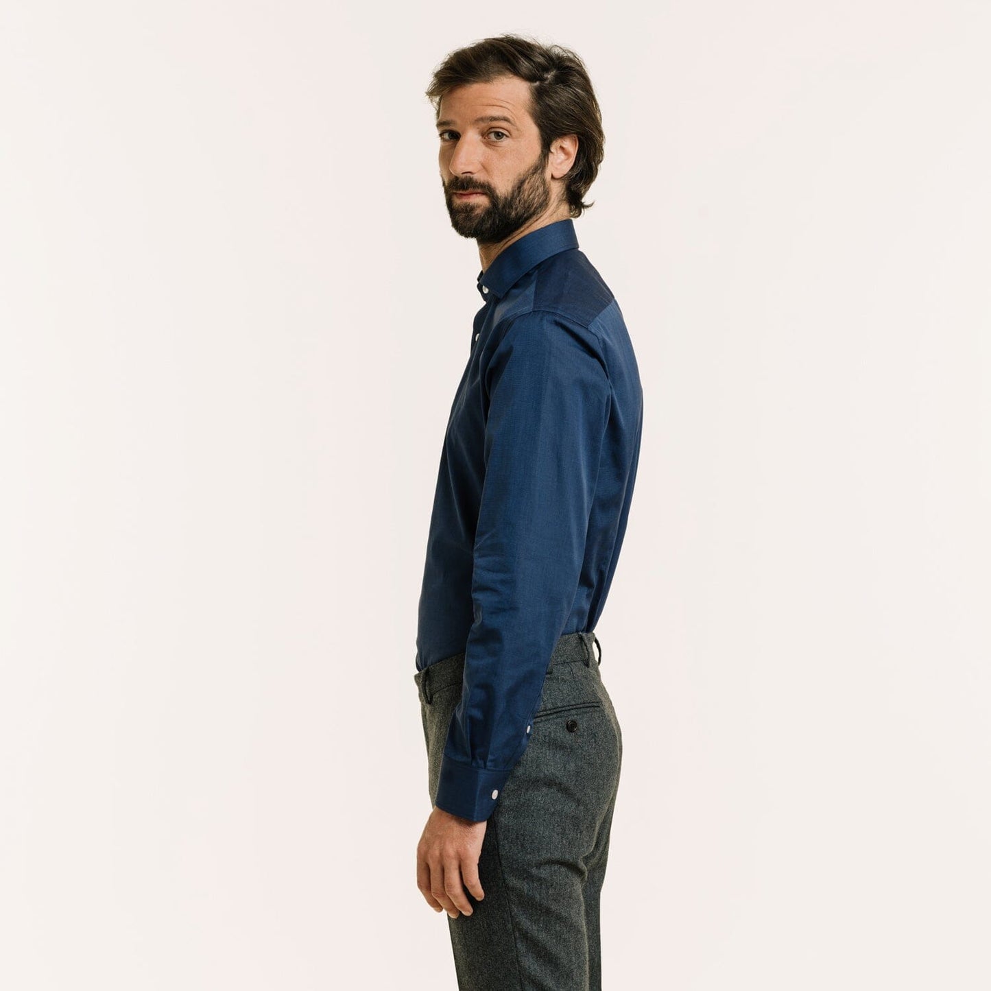 Chemise cintrée en fil-à-fil double retors bleu nuit