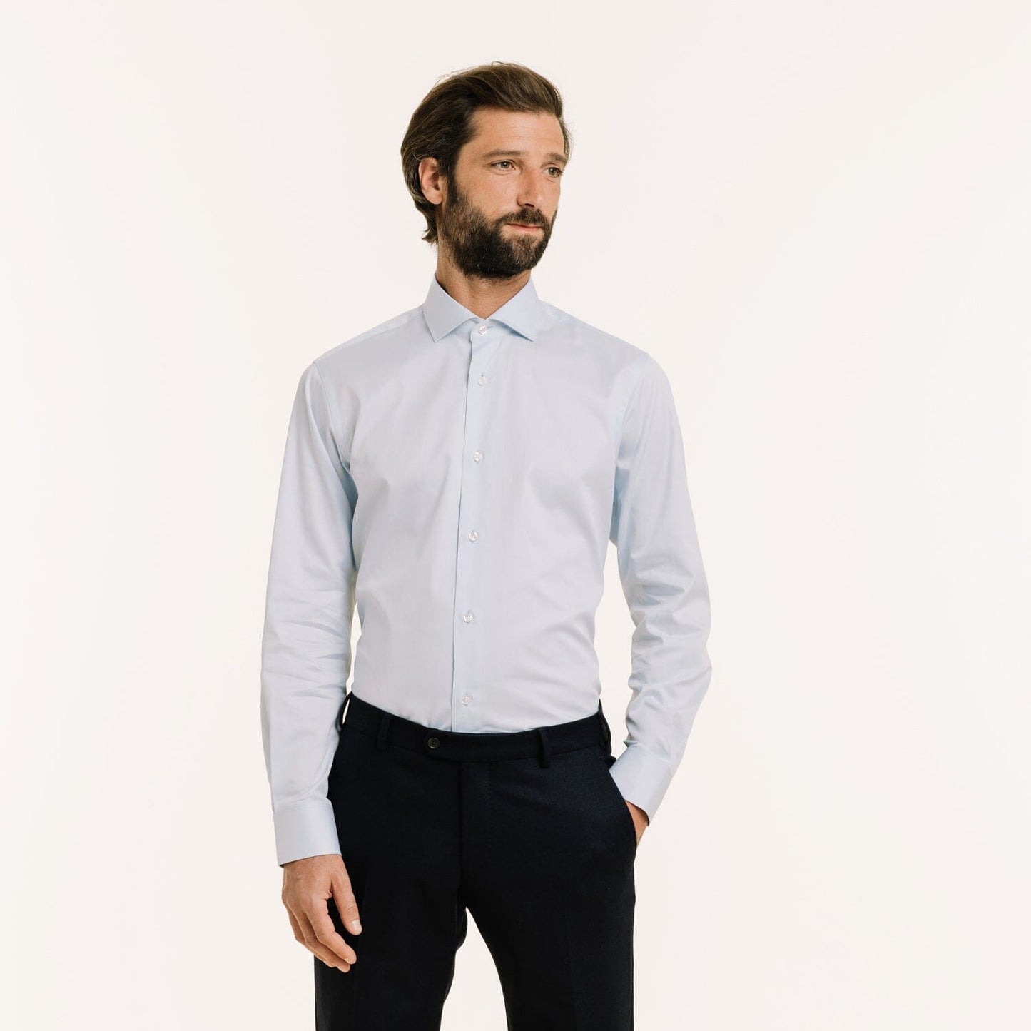 Chemise cintrée en twill double retors bleu ciel
