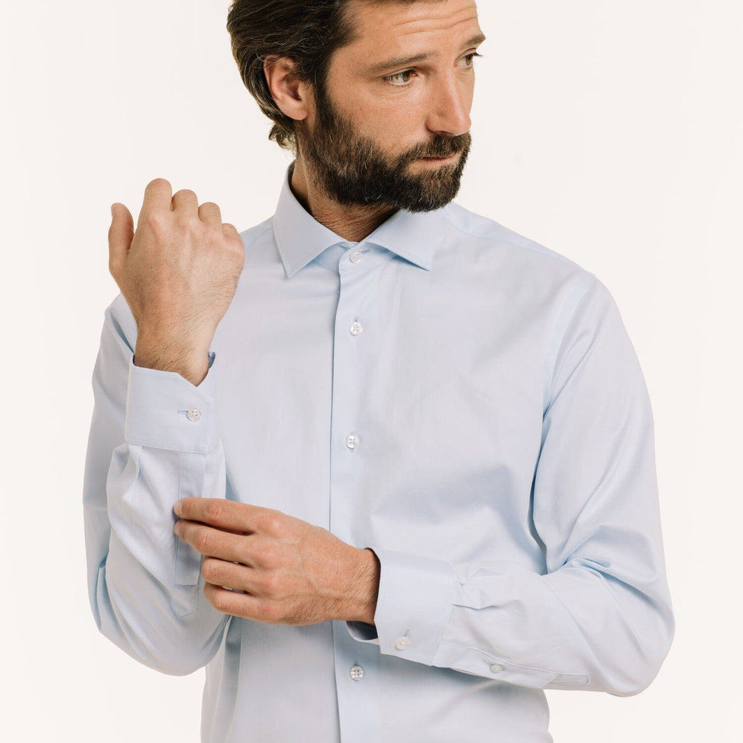Fitted shirt in sky blue double twisted twill