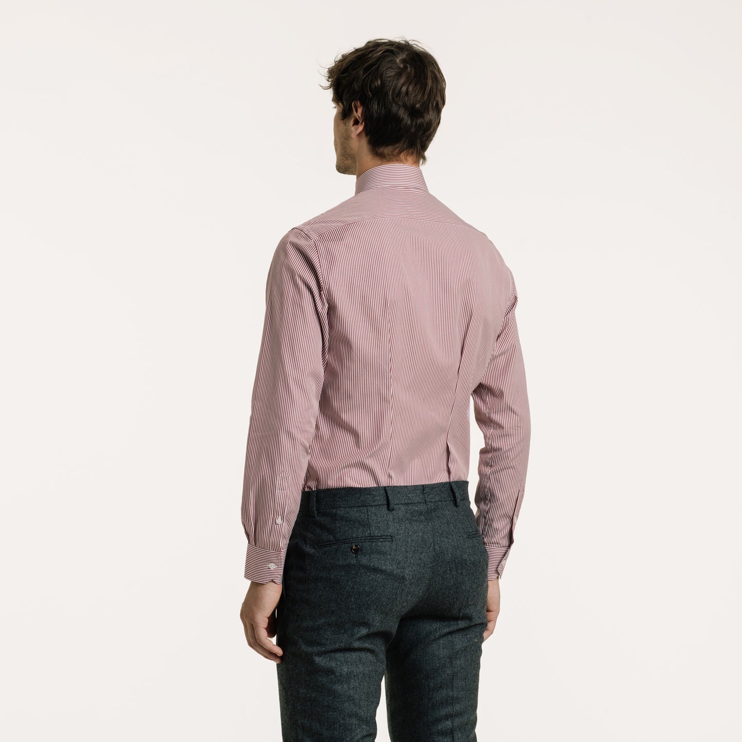 Fitted shirt in double-twisted poplin with wide garnet stripes