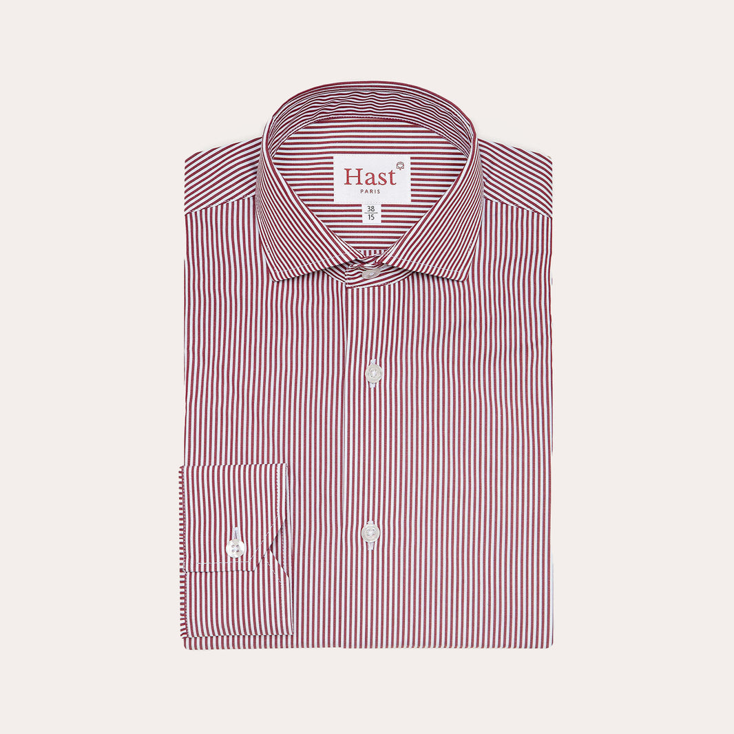 Fitted shirt in double-twisted poplin with wide garnet stripes