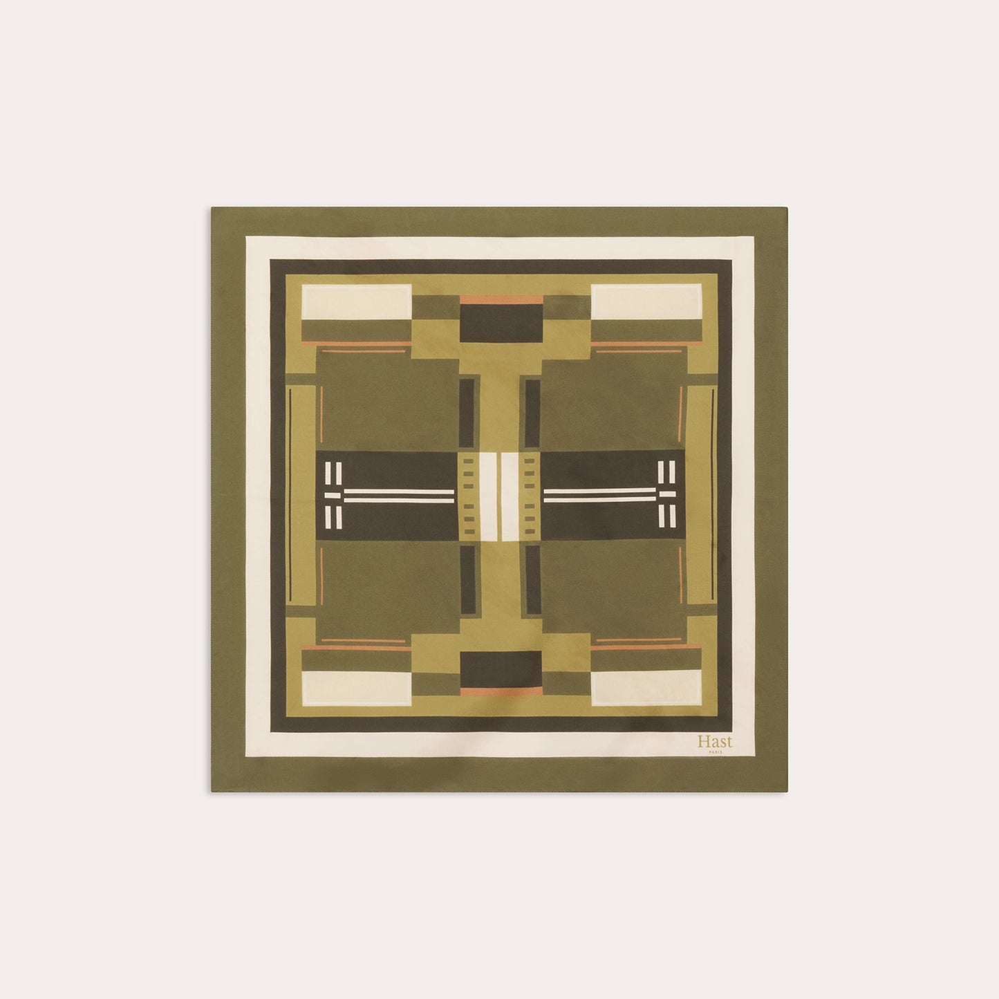 Bandana en soie kaki motif terrain de tennis