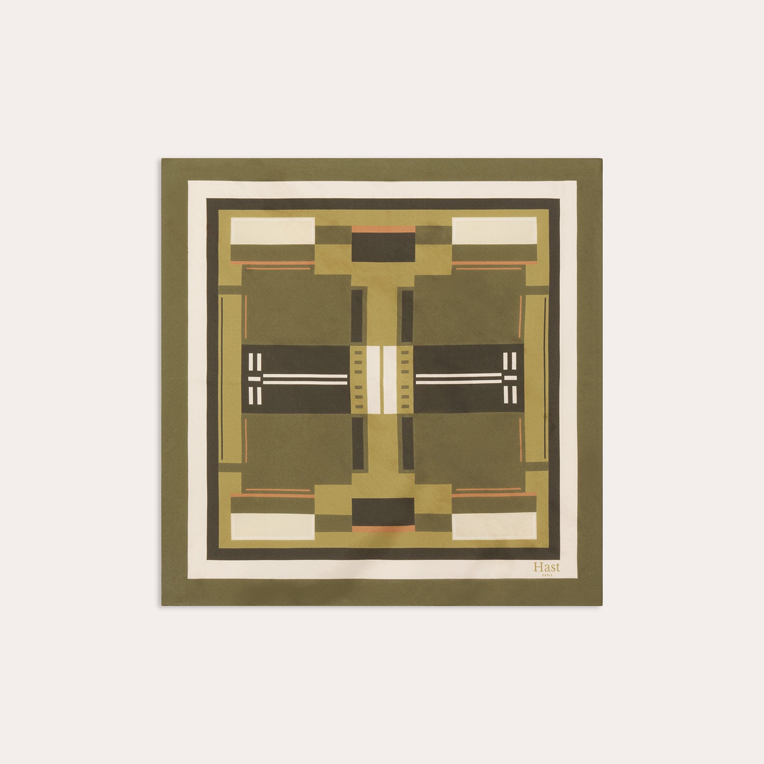 Bandana en soie kaki motif terrain de tennis