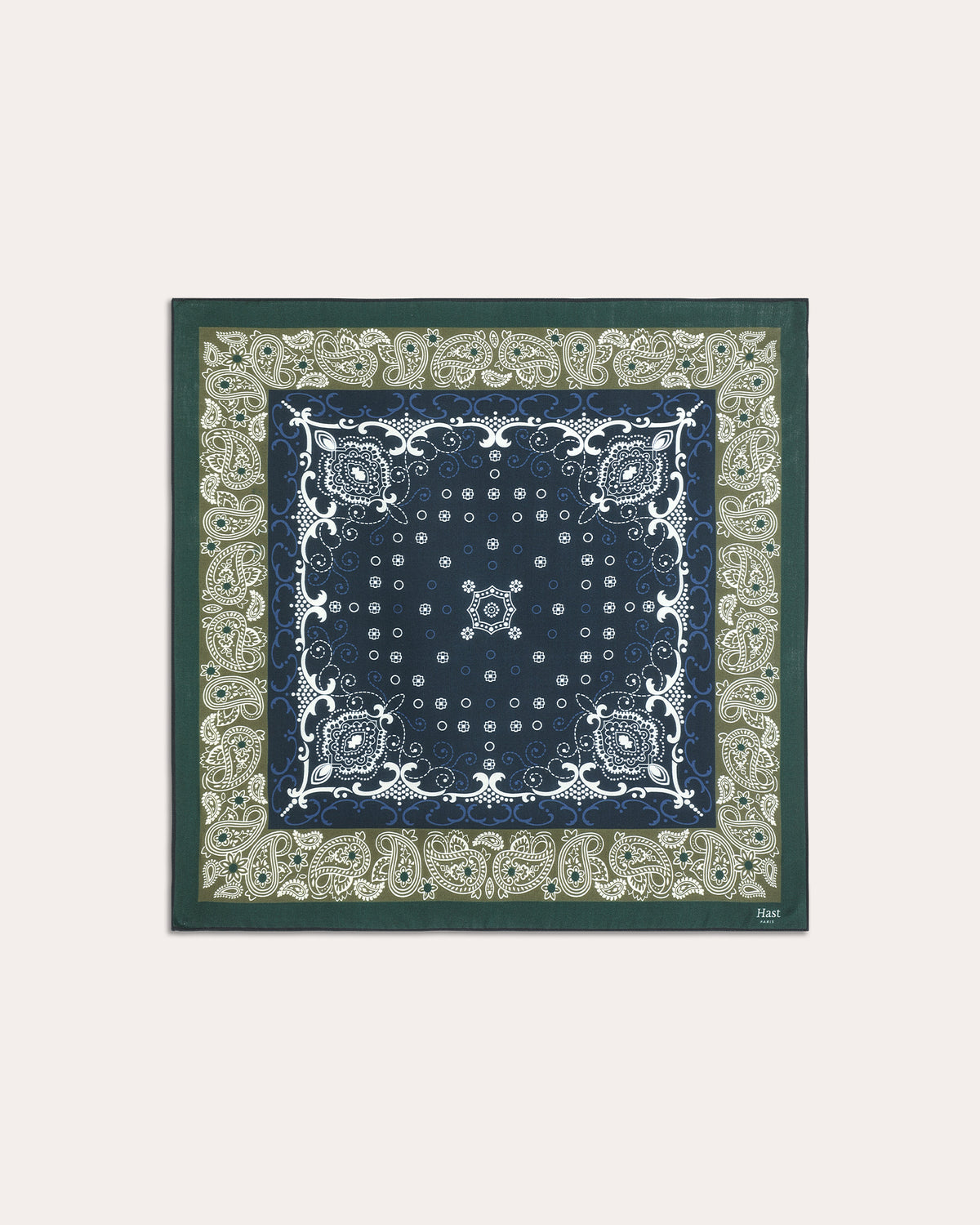 Foulard en laine et soie verte à motif marine