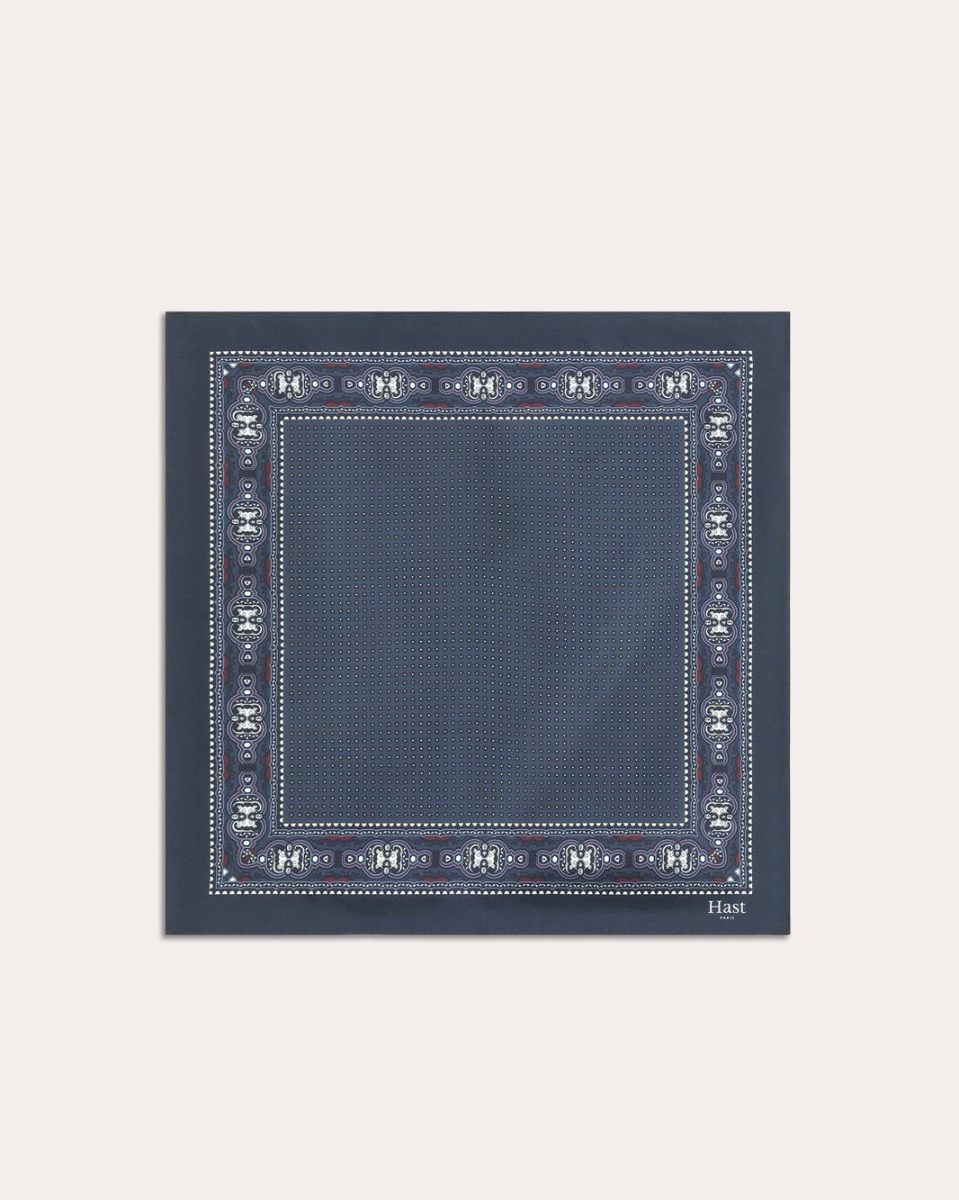 Navy silk patterned scarf