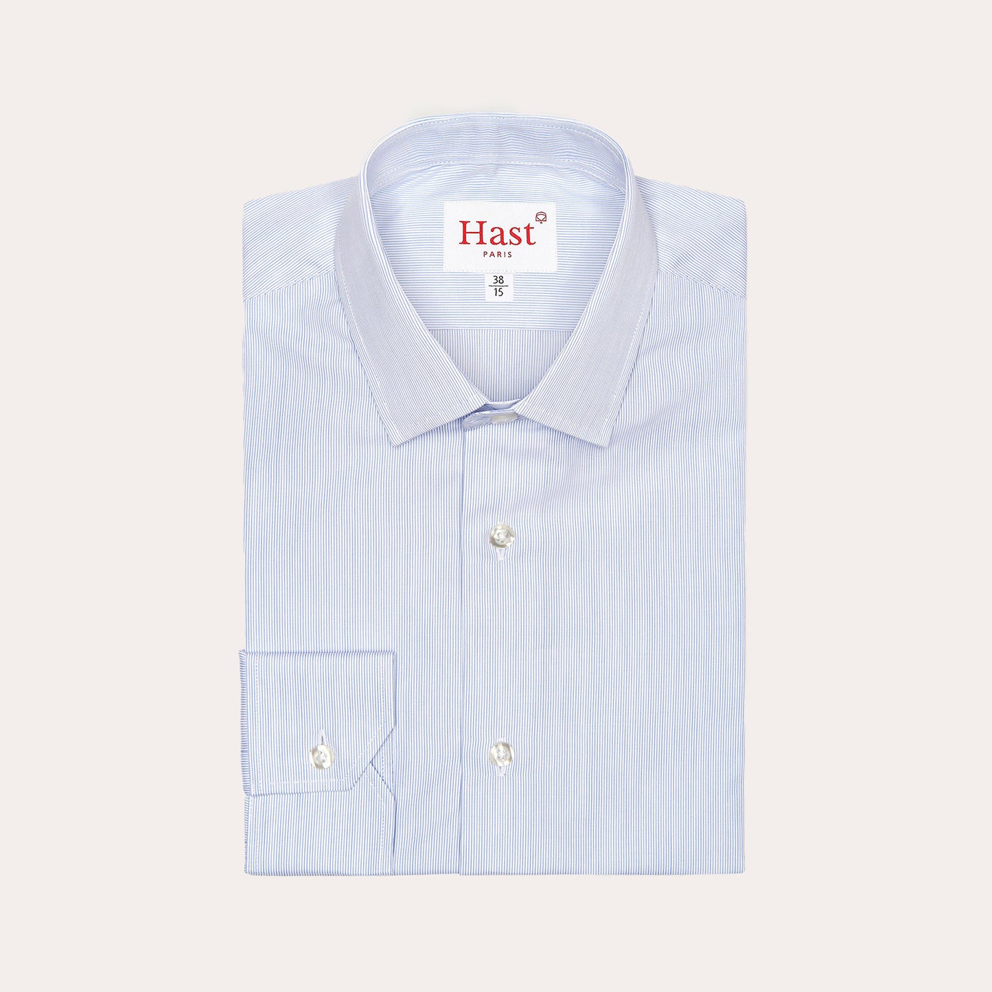 Fitted shirt in faux-plain double-twisted poplin with fine blue stripes