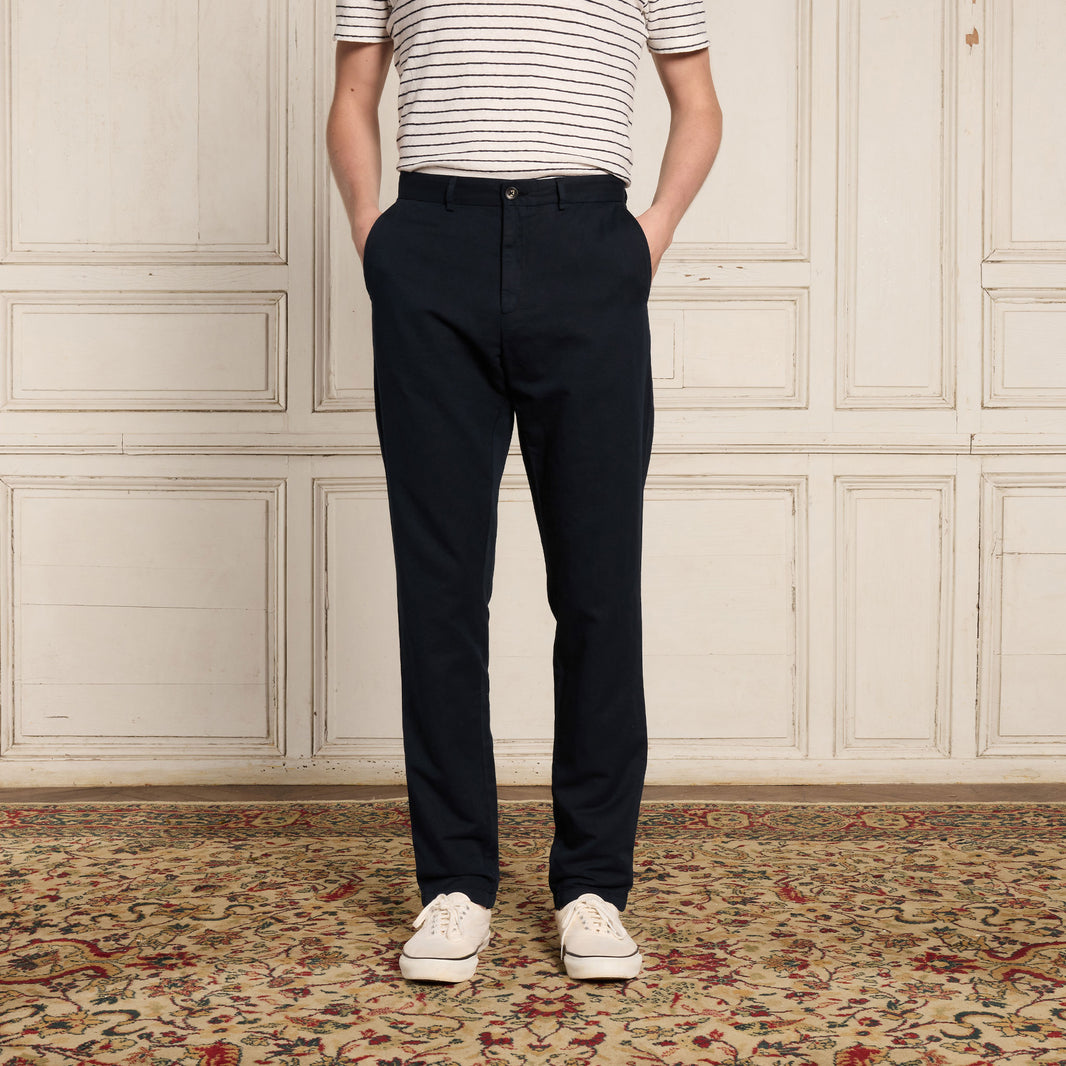 Navy cotton and linen chinos