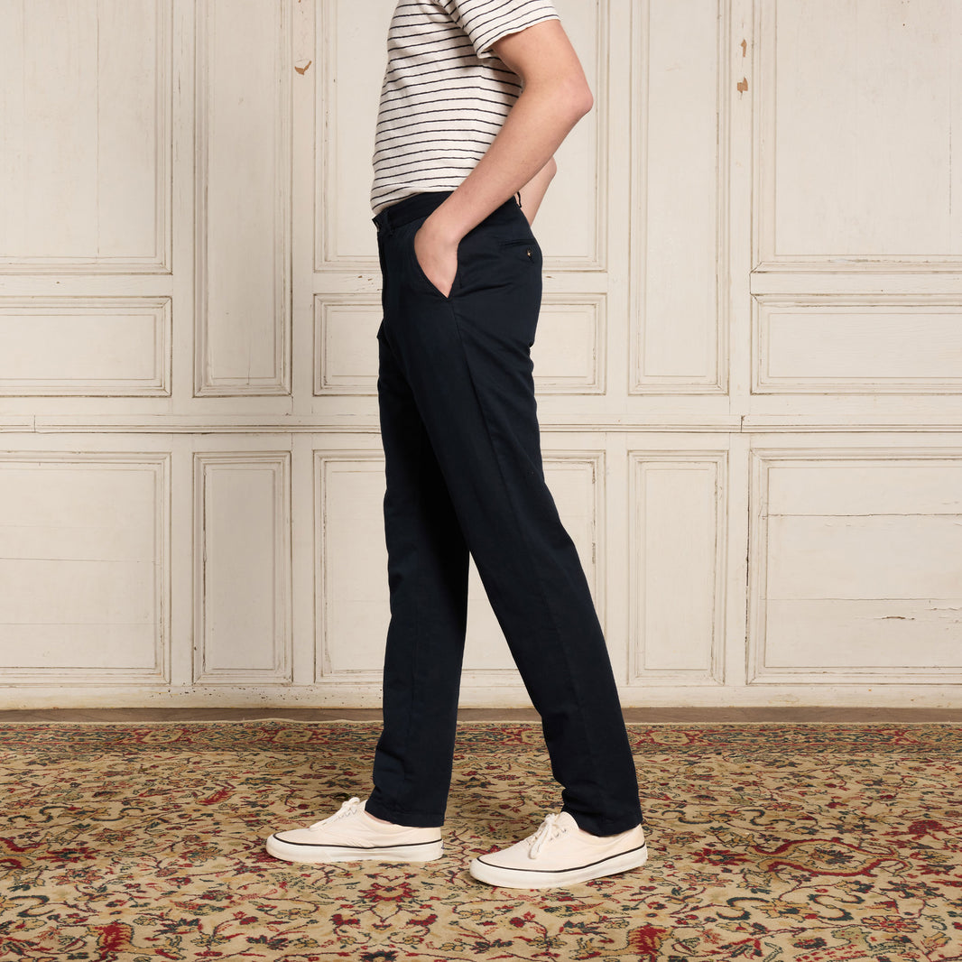 Navy cotton and linen chinos
