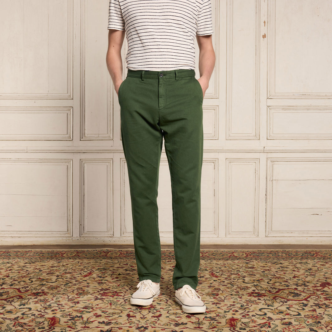 Green cotton and linen chinos