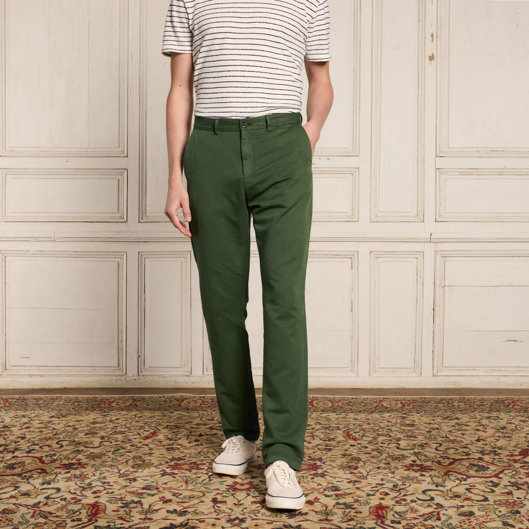 Green cotton and linen chinos