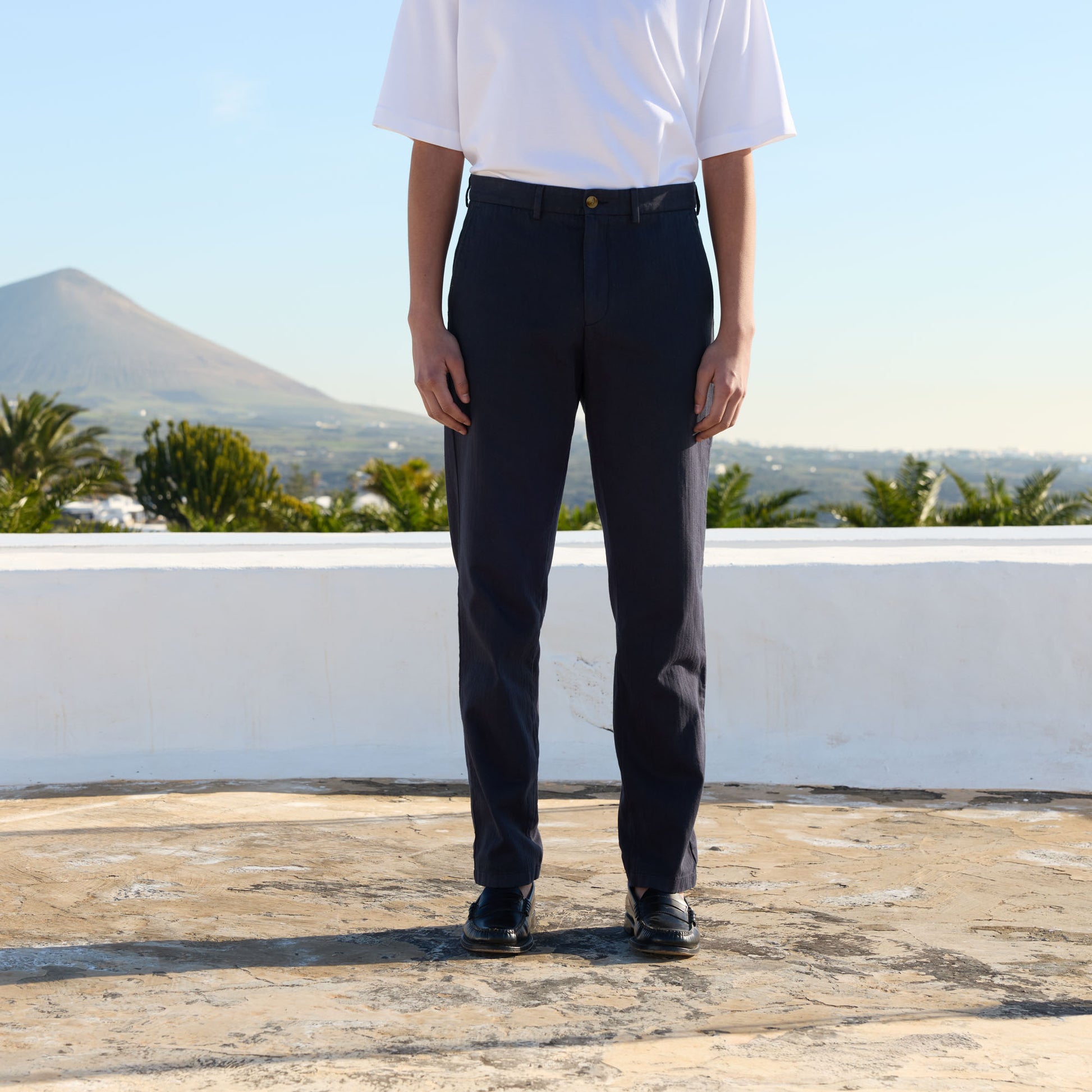 Pantalon chino en coton marine