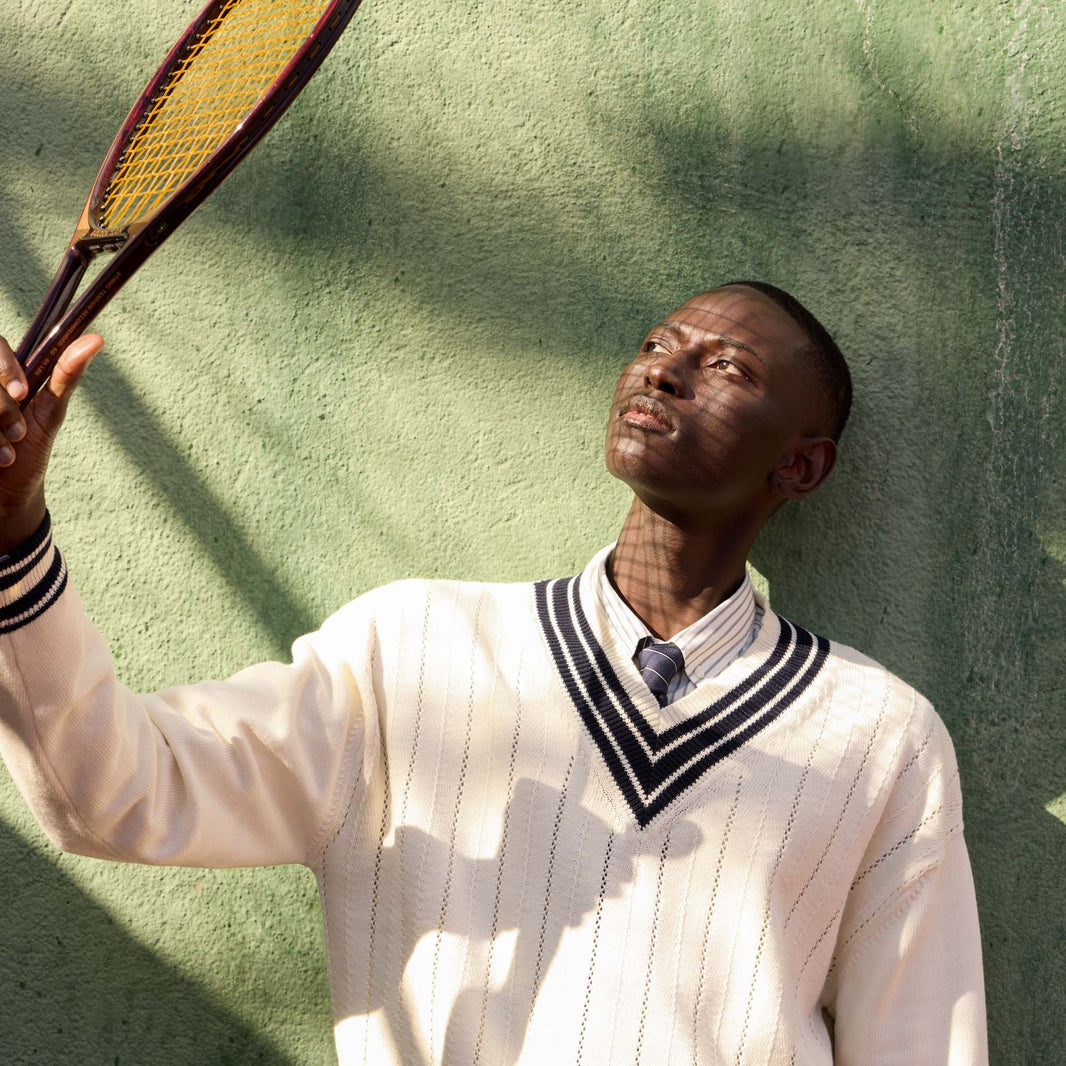 Pull en coton blanc et marine