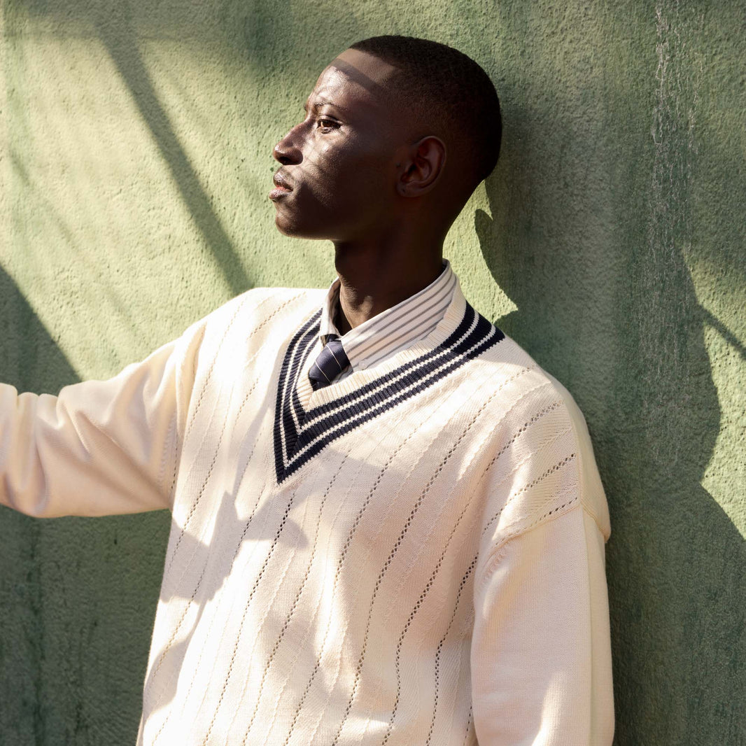 Pull en coton blanc et marine