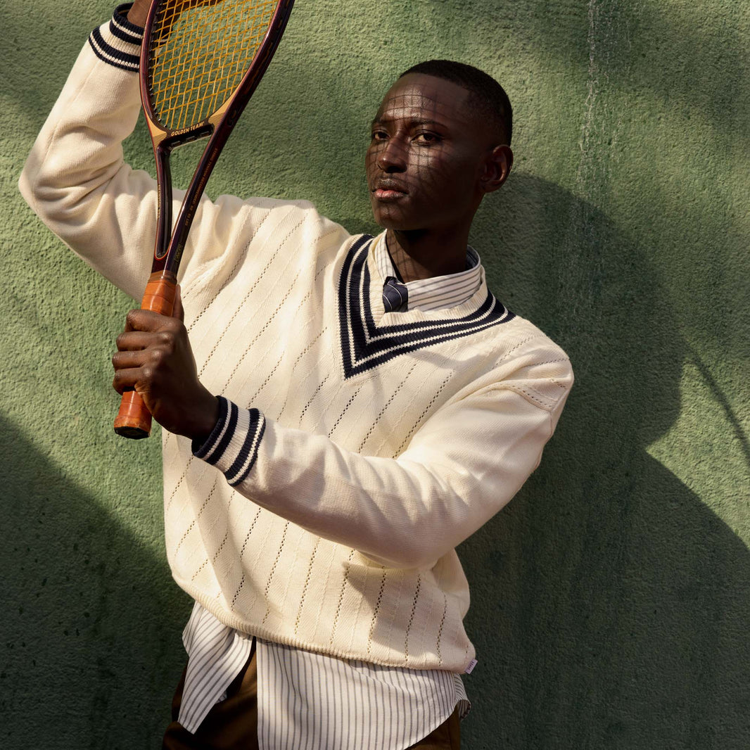 Pull en coton blanc et marine