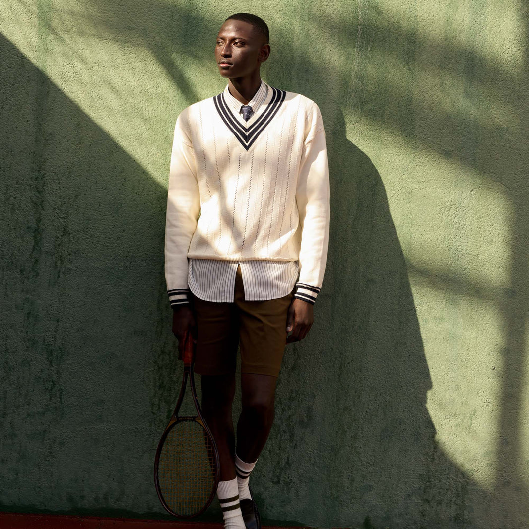 Pull en coton blanc et marine