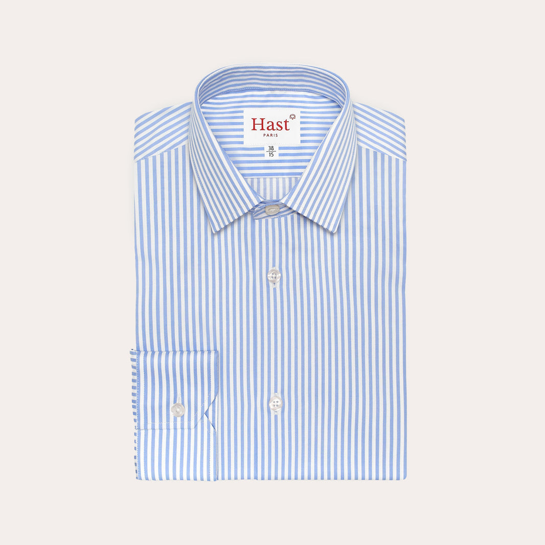 Double-twisted twill shirt with blue stripes