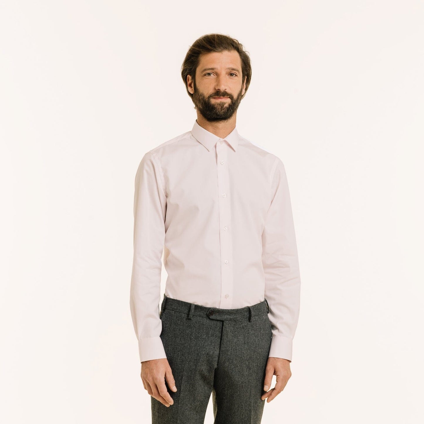 Chemise cintrée en popeline double retors rose pâle