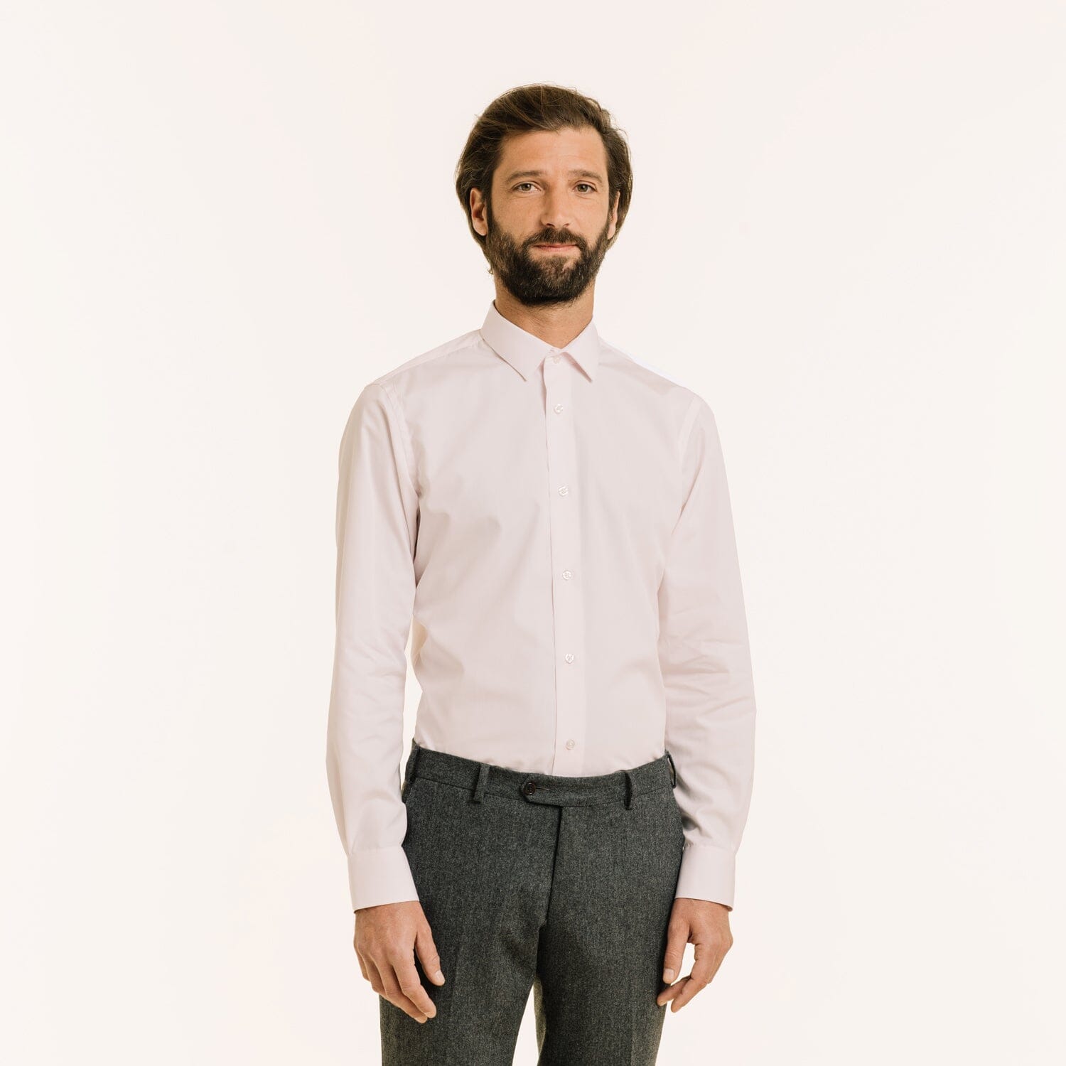 Chemise cintrée en popeline double retors rose pâle