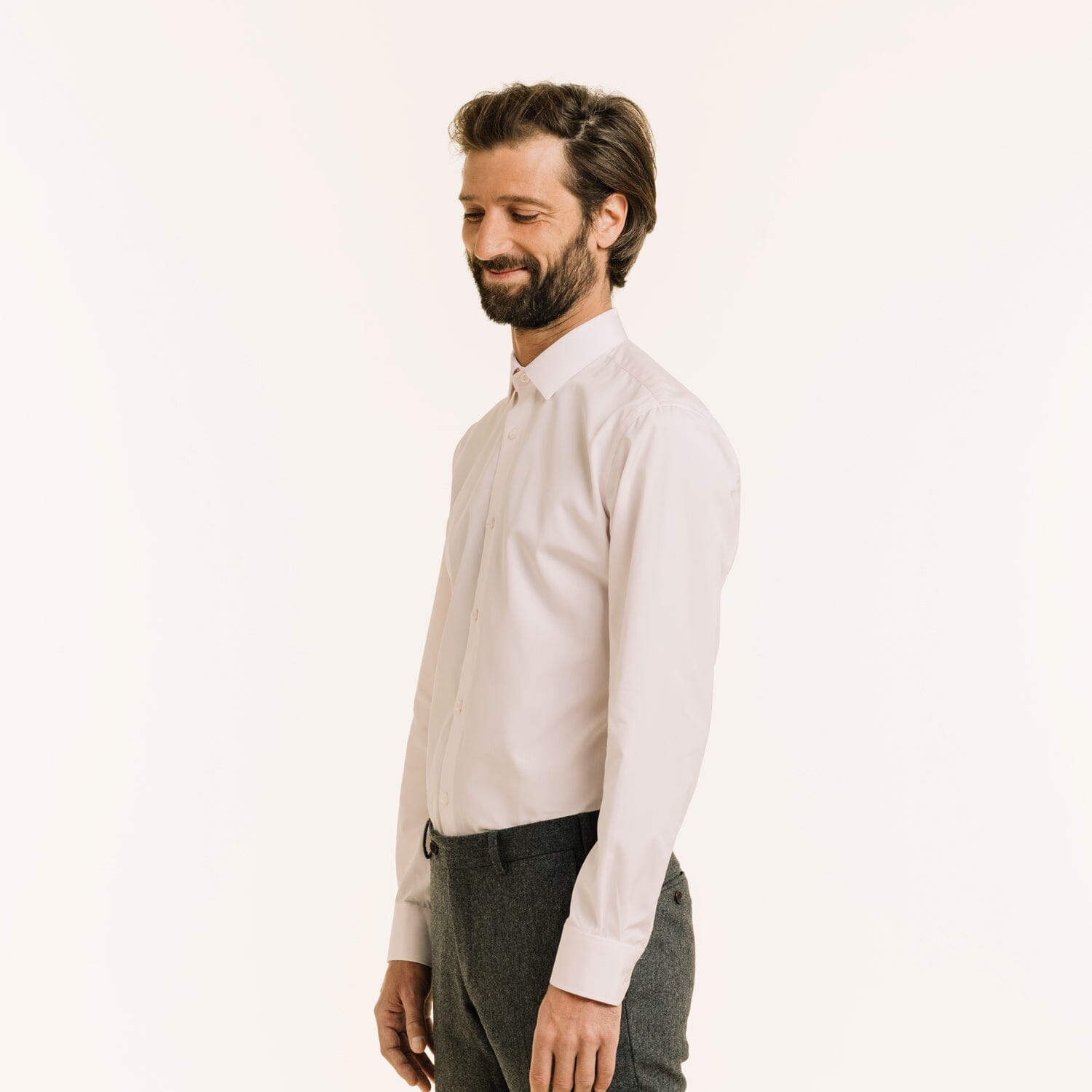 Chemise cintrée en popeline double retors rose pâle