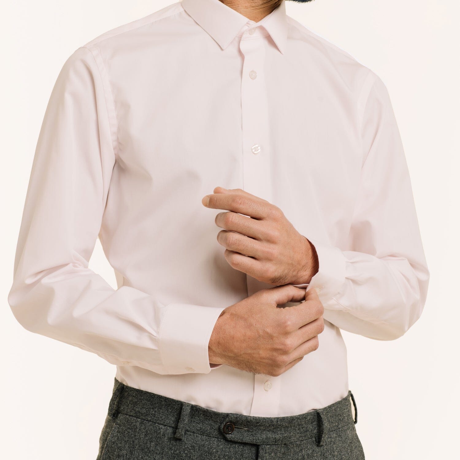 Chemise cintrée en popeline double retors rose pâle