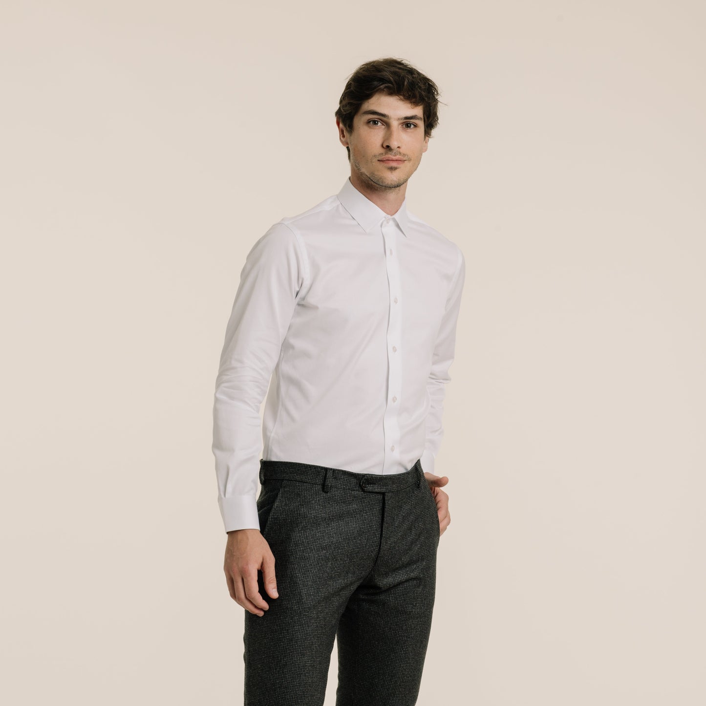 Chemise en dobby double retors blanche