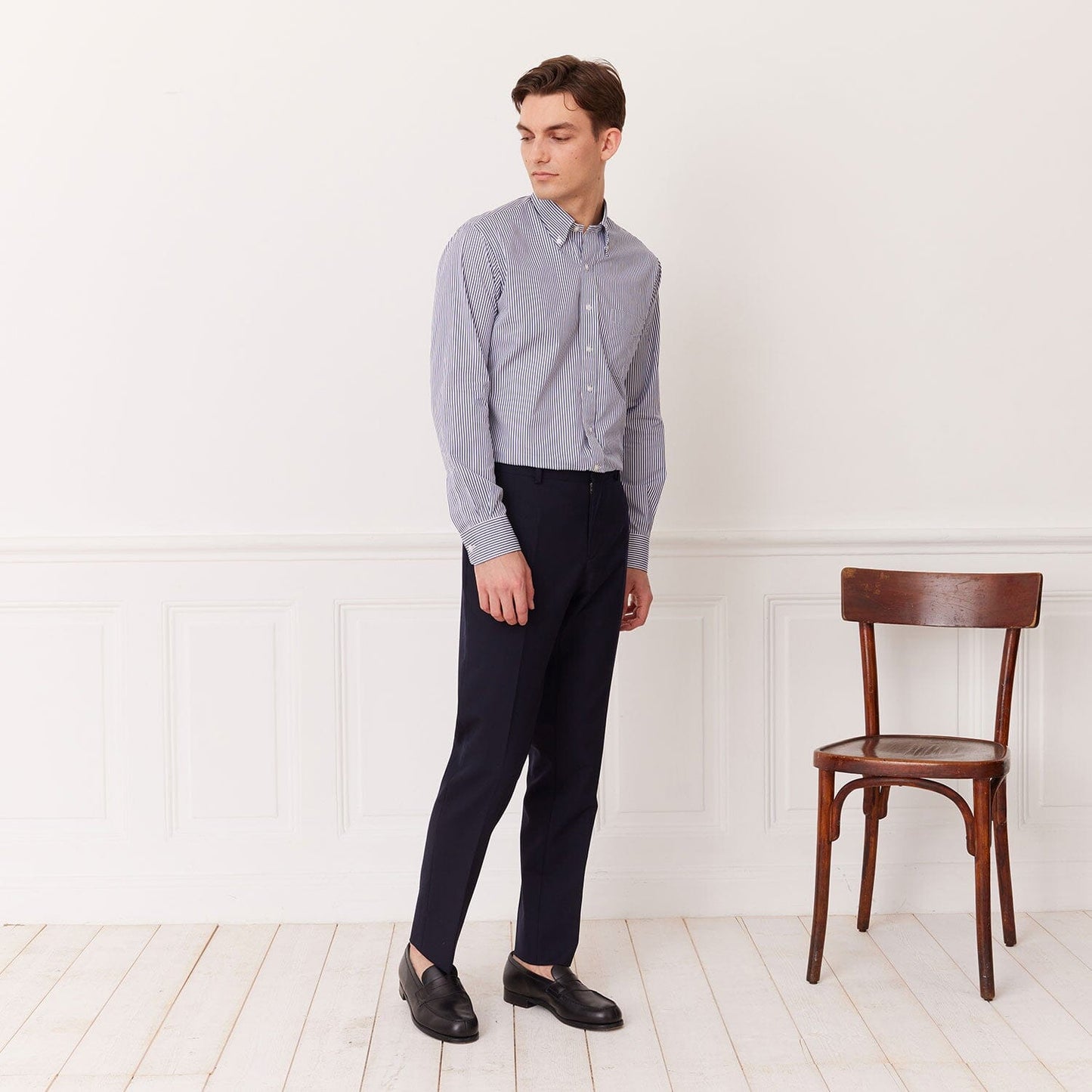 Chemise en coton Giza à rayures bleues et blanches