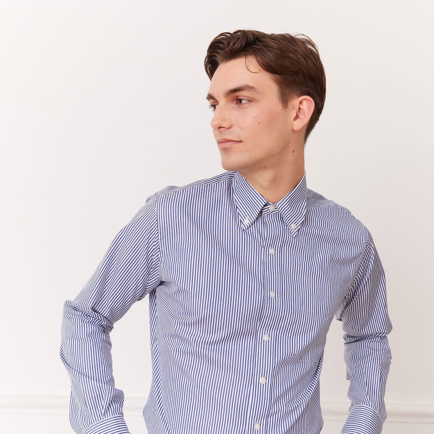 Chemise en coton Giza à rayures bleues et blanches