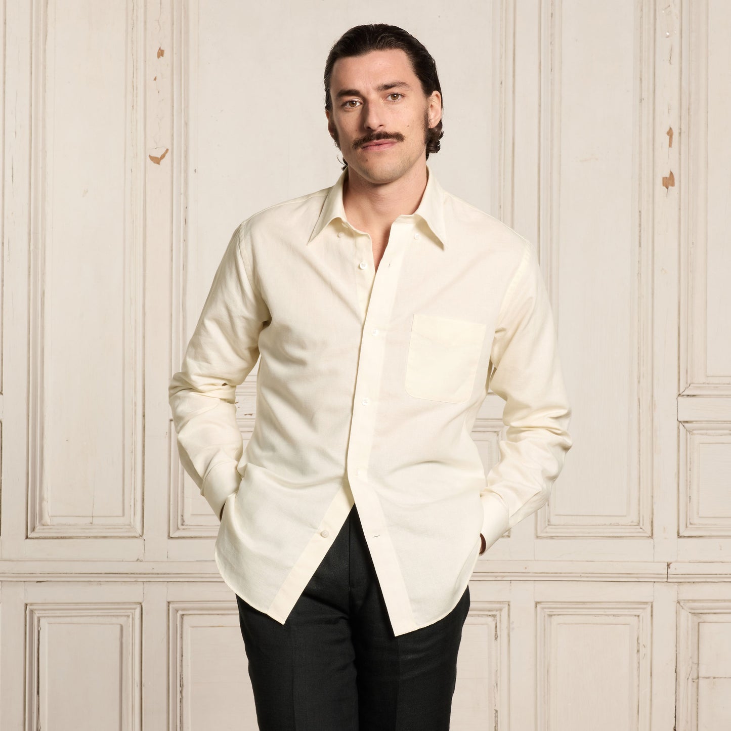 Chemise en coton et lin écrue