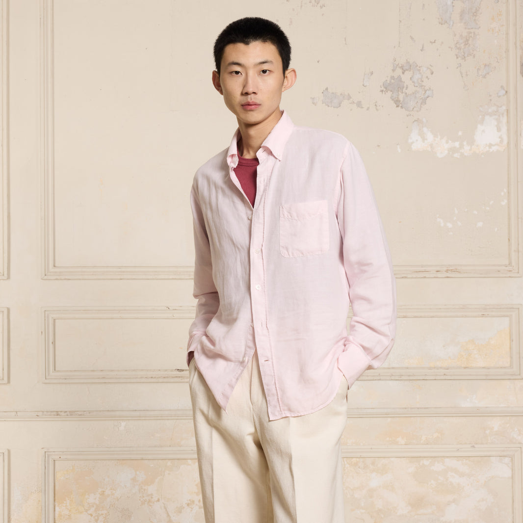 Chemise en lin et coton rose pâle